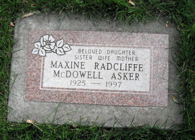 Gravestone for Maxine Radcliffe McDowell Asker
