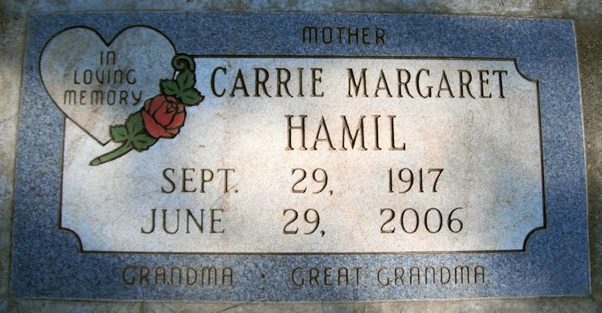Carrie Margaret Hamil Gravestone