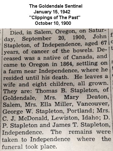 Obituary in the Goldendale Sentinel